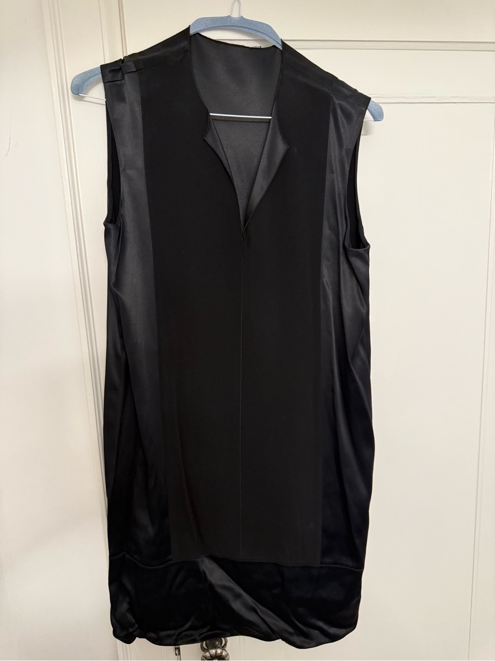 Vince Black Satin-Panel Sleeveless Slip Dress